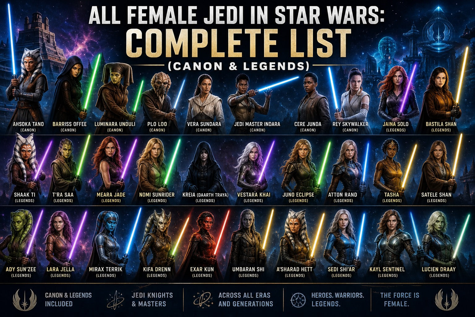 All Female Jedi in Star Wars: Complete List (Canon & Legends)
