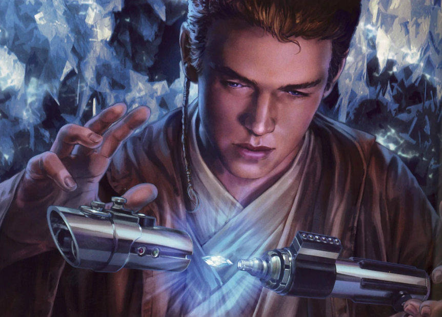 Anakin Skywalker, Force-entranced, fabricating his lightsaber
