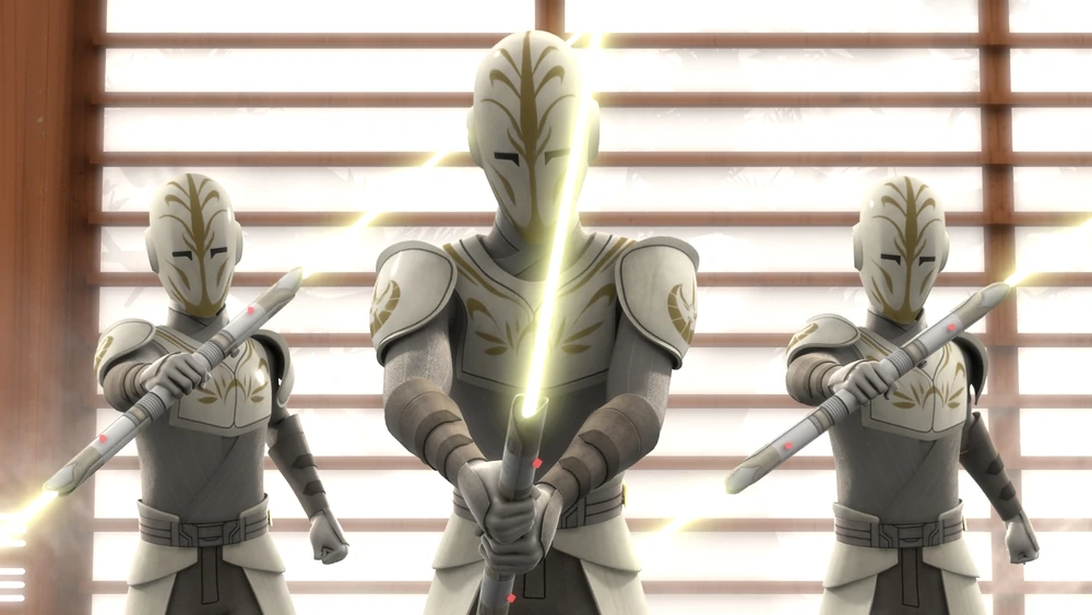 A vision of three Temple Guards appears to Kanan Jarrus in the Lothal Jedi Temple