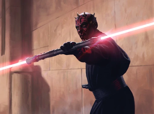 Darth Maul reveals his two-bladed lightsaber on Naboo