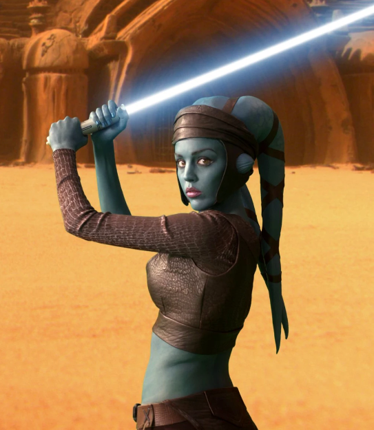 Aayla Secura with her blue lightsaber
