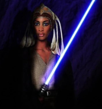 Adi Gallia with her blue lightsaber